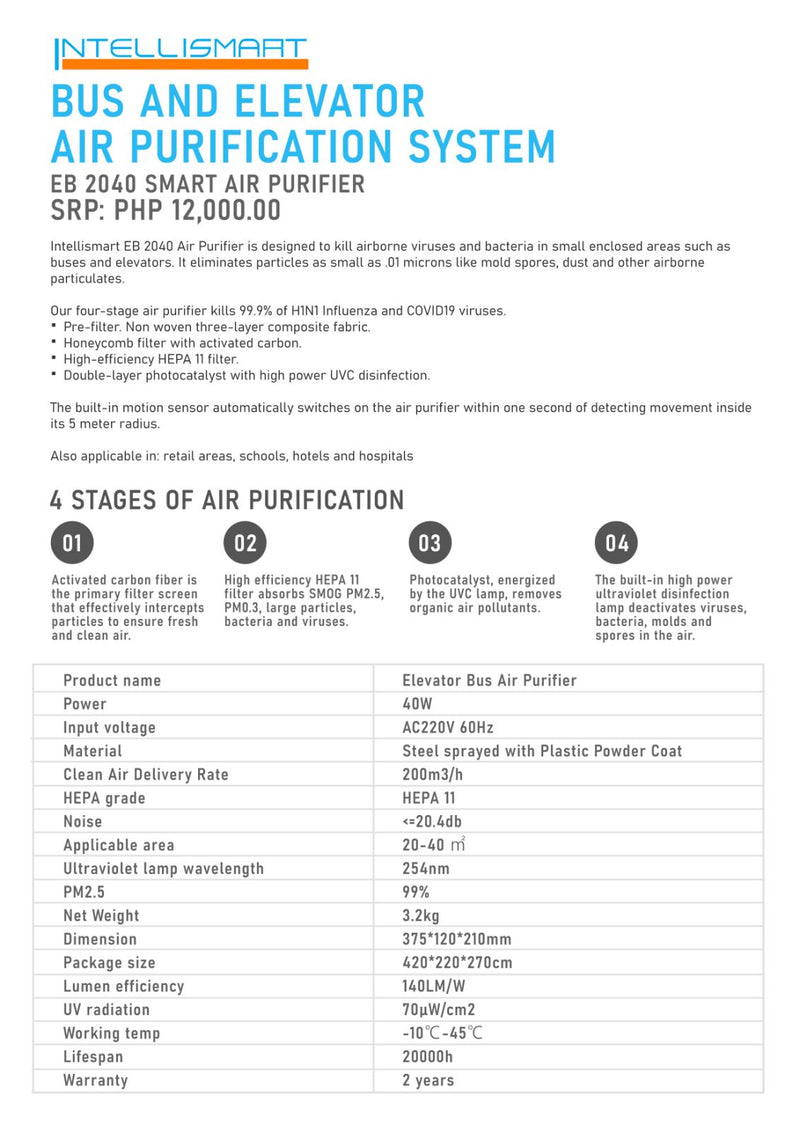 INTELLISMART EB 2040 Bus and Elevator Air Purifier